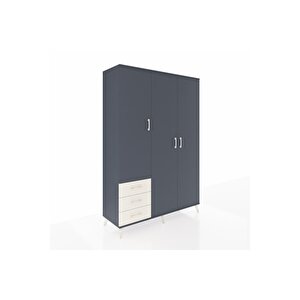 Hyperion Dolap 6 Raflı 3 Çekmeceli Tek Askılı 132x44x195 Antrasit-antrasit/aytaşı