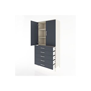 Hyperion Dolap 3 Raflı 5 Çekmeceli 2 Kapaklı 88x44x195 Aytaşı-antrasit