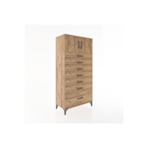 Hyperion Dolap Tek Raflı 7 Çekmeceli 2 Kapaklı 88x44x182 Çam-çam