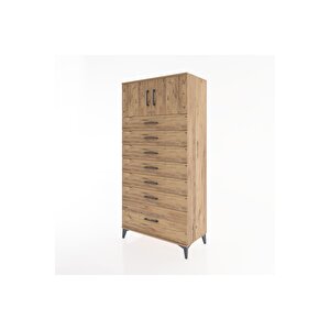 Hyperion Dolap Tek Raflı 7 Çekmeceli 2 Kapaklı 88x44x182 Çam-çam