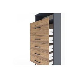 Arges Dolap Tek Raflı 5 Çekmeceli 60x30x134 Antrasit-çam