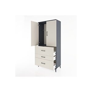Hyperion Dolap Tek Raflı 3 Çekmeceli Tek Askılı 88x44x195 Antrasit-aytaşı