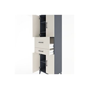 Hyperion Dolap 4 Raflı 2 Çekmeceli 4 Kapaklı 60x44x195 Antrasit-aytaşı