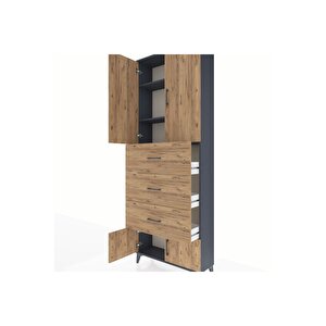 Arges Dolap 3 Raflı 3 Çekmeceli 4 Kapaklı 88x30x243 Antrasit-çam