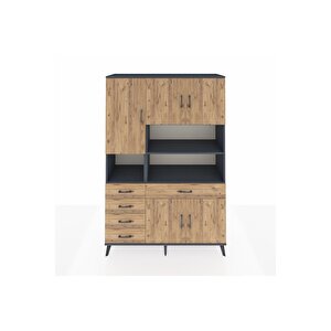 Hyperion Gardrop 9 Raflı 5 Çekmeceli 5 Kapaklı 132x44x195 Antrasit-çam