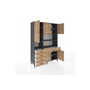 Hyperion Gardrop 9 Raflı 5 Çekmeceli 5 Kapaklı 132x44x195 Antrasit-çam