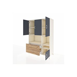 Kronos Dolap 7 Raflı 2 Çekmeceli 4 Kapaklı 132x59x195 Aytaşı-antrasit/çam