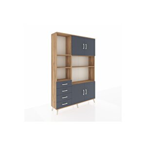 Arges Gardrop 8 Raflı 4 Çekmeceli 4 Kapaklı 132x30x195 Çam-antrasit