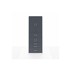 Arges Dolap 4 Raflı 4 Çekmeceli 4 Kapaklı 88x30x243 Antrasit-antrasit