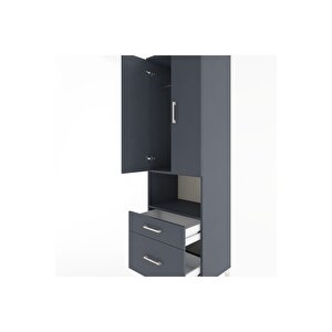 Hyperion Dolap 2 Raflı 2 Çekmeceli Tek Askılı 60x44x195 Antrasit-antrasit