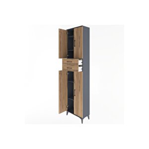 Arges Dolap 5 Raflı 2 Çekmeceli 4 Kapaklı 60x30x243 Antrasit-çam