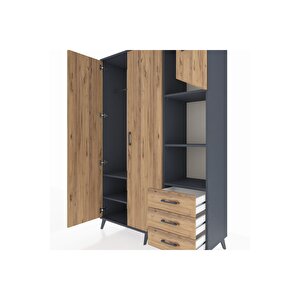 Hyperion Gardrop 5 Raflı 3 Çekmeceli Tek Askılı 132x44x195 Antrasit-çam