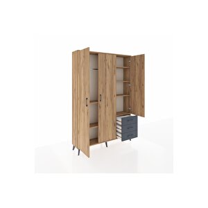 Arges Dolap 6 Raflı 3 Çekmeceli Tek Askılı 132x30x195 Çam-çam/antrasit