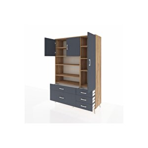 Hyperion Gardrop 9 Raflı 5 Çekmeceli 3 Kapaklı 132x44x195 Çam-antrasit