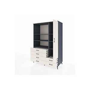 Kronos Dolap 7 Raflı 6 Çekmeceli Tek Kapaklı  132x59x195 Antrasit-aytaşı/aytaşı