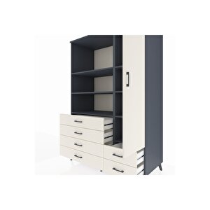 Kronos Dolap 7 Raflı 6 Çekmeceli Tek Kapaklı  132x59x195 Antrasit-aytaşı/aytaşı