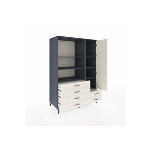 Kronos Dolap 7 Raflı 6 Çekmeceli Tek Kapaklı  132x59x195 Antrasit-aytaşı/aytaşı