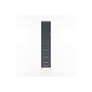 Hyperion Dolap 3 Raflı 4 Çekmeceli Tek Kapaklı 44x44x221 Çam-antrasit