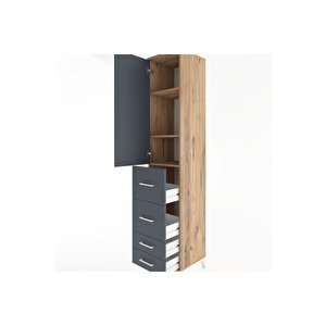 Hyperion Dolap 3 Raflı 4 Çekmeceli Tek Kapaklı 44x44x221 Çam-antrasit