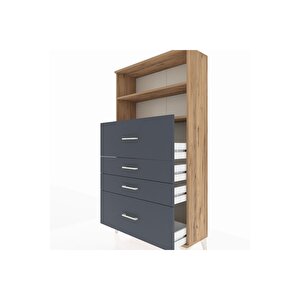 Arges Dolap 2 Raflı 4 Çekmeceli 88x30x163 Çam-antrasit