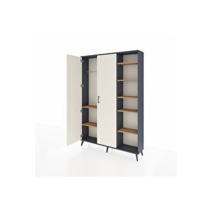 Arges Dolap 7 Raflı 2 Kapaklı Tek Askılı 132x30x195 Antrasit-aytaşı/çam