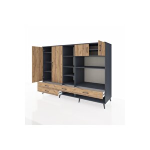 Kronos Dolap 12 Raflı 4 Çekmeceli 4 Kapaklı 220x59x163 Antrasit-çam