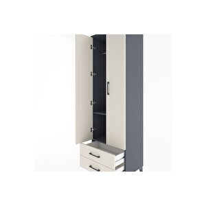 Hyperion Dolap 2 Raflı 2 Çekmeceli Tek Askılı 60x44x195 Antrasit-aytaşı