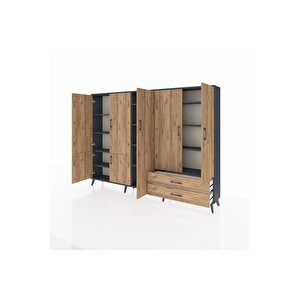 Arges Dolap 12 Raflı 2 Çekmeceli 7 Kapaklı 220x30x163 Antrasit-çam