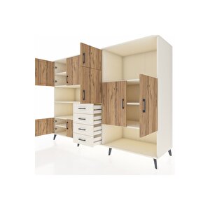 Kronos Dolap 10 Raflı 4 Çekmeceli 8 Kapaklı 220x59x163 Aytaşı-çam/aytaşı