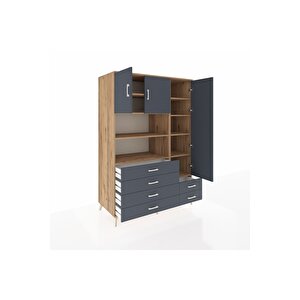 Kronos Dolap 9 Raflı 6 Çekmeceli 3 Kapaklı 132x59x195 Çam-antrasit/antrasit