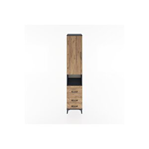 Hyperion Dolap 4 Raflı 3 Çekmeceli Tek Kapaklı 44x44x221 Antrasit-çam