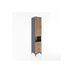 Hyperion Dolap 4 Raflı 3 Çekmeceli Tek Kapaklı 44x44x221 Antrasit-çam