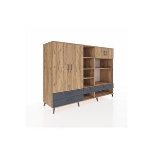 Kronos Dolap 12 Raflı 4 Çekmeceli 4 Kapaklı 220x59x163 Çam-çam/antrasit