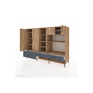Kronos Dolap 12 Raflı 4 Çekmeceli 4 Kapaklı 220x59x163 Çam-çam/antrasit