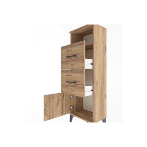 Arges Dolap Tek Raflı 2 Çekmeceli Tek Kapaklı 44x30x134 Çam-çam