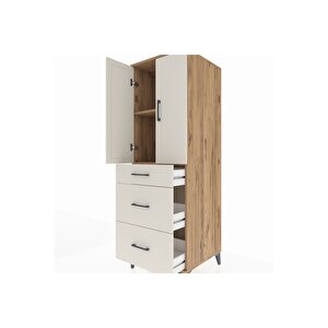 Kronos Dolap 2 Raflı 3 Çekmeceli 2 Kapaklı 60x59x182 Çam-aytaşı