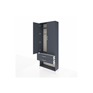 Arges Dolap 2 Raflı 2 Çekmeceli Tek Askılı 88x30x221 Antrasit-antrasit