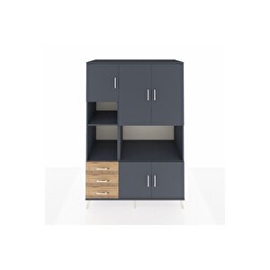 Kronos Dolap 9 Raflı 3 Çekmeceli 5 Kapaklı 132x59x195 Antrasit-antrasit/çam