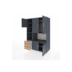 Kronos Dolap 9 Raflı 3 Çekmeceli 5 Kapaklı 132x59x195 Antrasit-antrasit/çam