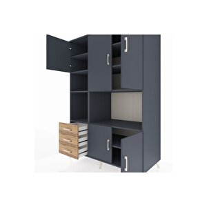 Kronos Dolap 9 Raflı 3 Çekmeceli 5 Kapaklı 132x59x195 Antrasit-antrasit/çam