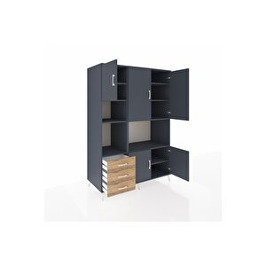 Kronos Dolap 9 Raflı 3 Çekmeceli 5 Kapaklı 132x59x195 Antrasit-antrasit/çam