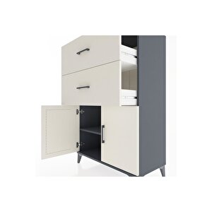 Hyperion Dolap Tek Raflı 2 Çekmeceli 2 Kapaklı 88x44x134 Antrasit-aytaşı