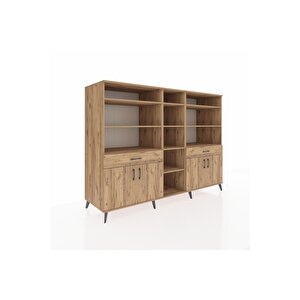 Kronos Dolap 12 Raflı 2 Çekmeceli 4 Kapaklı 220x59x163 Çam-çam