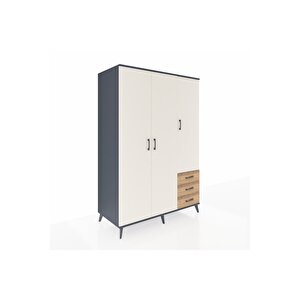 Kronos Dolap 6 Raflı 3 Çekmeceli Tek Askılı 132x59x195 Antrasit-aytaşı/çam