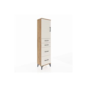 Arges Dolap Tek Raflı 4 Çekmeceli Tek Kapaklı 44x30x182 Çam-aytaşı