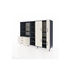 Kronos Dolap 11 Raflı 3 Çekmeceli 5 Kapaklı 220x59x163 Antrasit-aytaşı