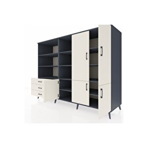 Kronos Dolap 11 Raflı 3 Çekmeceli 5 Kapaklı 220x59x163 Antrasit-aytaşı