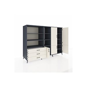 Kronos Dolap 11 Raflı 3 Çekmeceli 5 Kapaklı 220x59x163 Antrasit-aytaşı