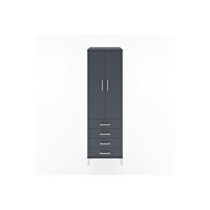 Hyperion Dolap Tek Raflı 4 Çekmeceli Tek Askılı 60x44x195 Antrasit-antrasit