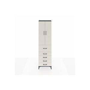 Arges Dolap 2 Raflı 5 Çekmeceli 2 Kapaklı 60x30x221 Antrasit-aytaşı